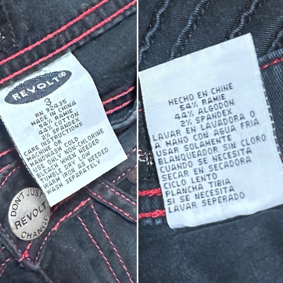 Y2K Revolt Low Rise Black Cropped Moto Jeans Red Stitching Juniors Size 3 Punk - Picture 16 of 16